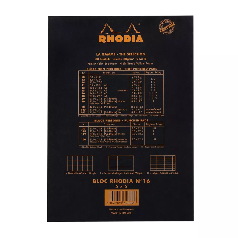 Rhodia Black Head Stapled Pad No16,...