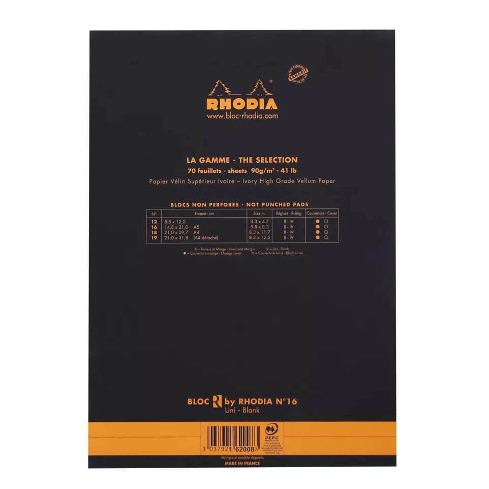 Rhodia Le R Black N°16 70bl 90g uni-/...