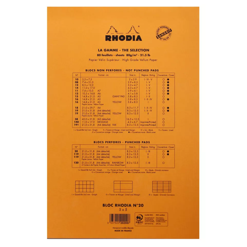 Rhodia blok Orange N-°20 80bl 80g...