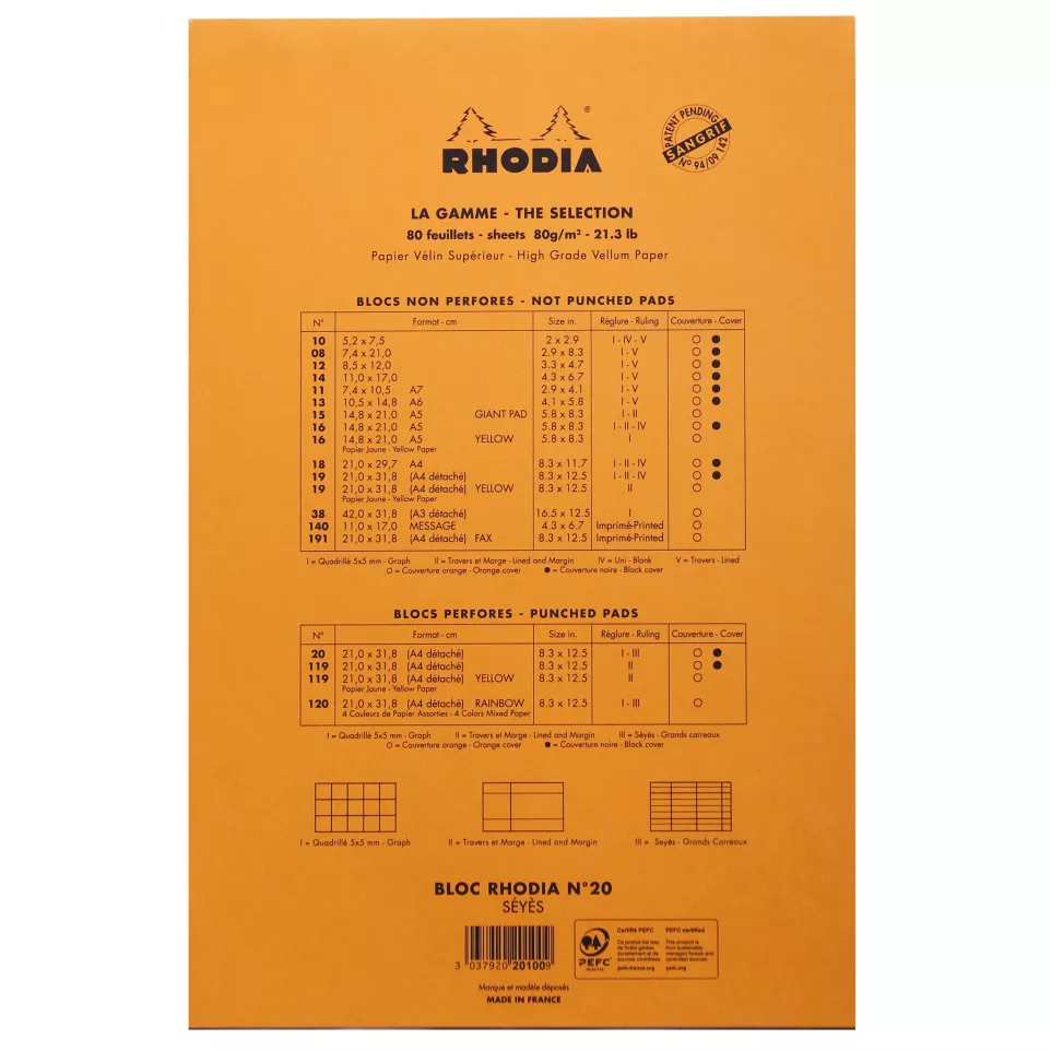 Rhodia blok Orange N-°20 80bl 80g...