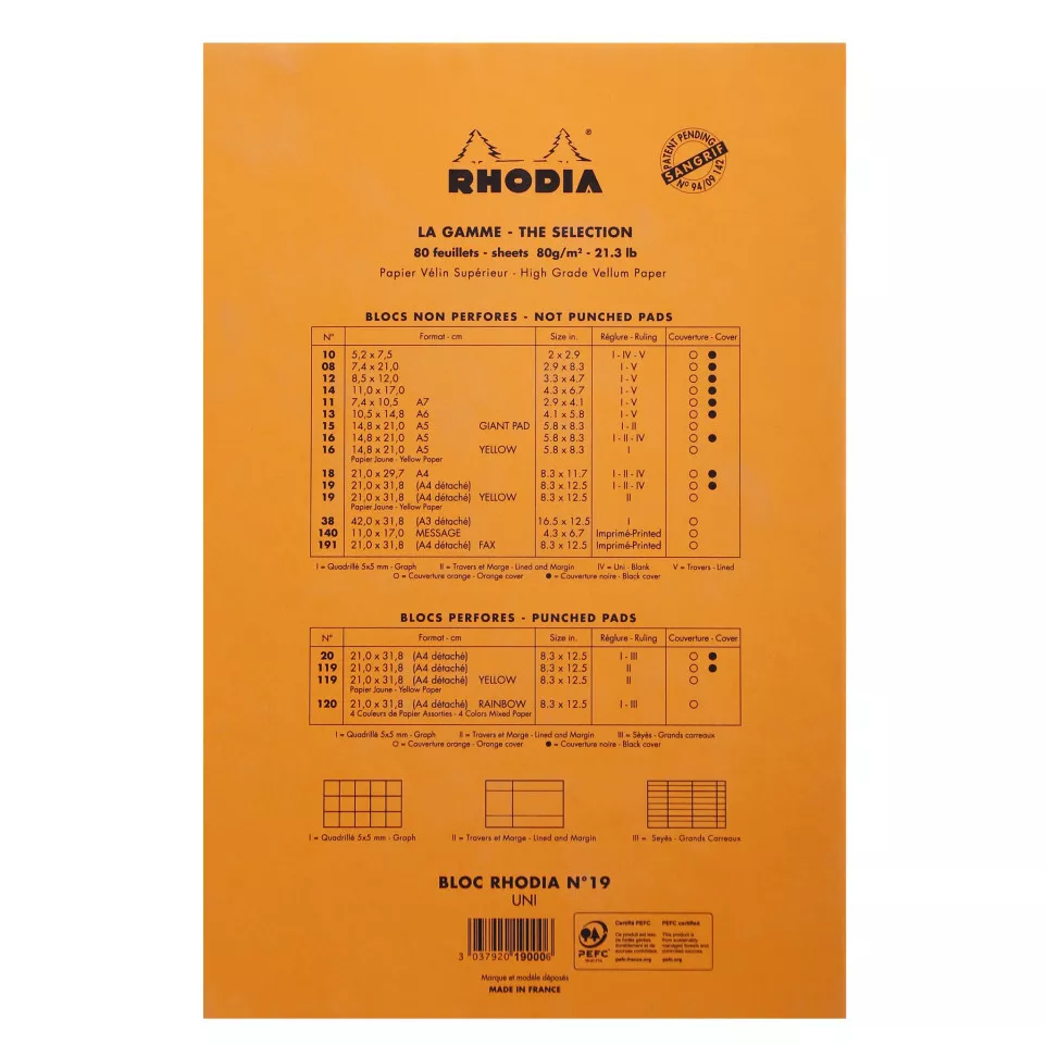 Bloc agrafé Rhodia N°19 21x31,8 cm 80...