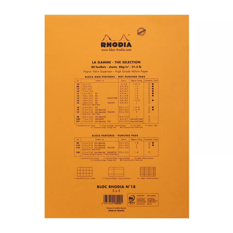 Bloc agrafé Rhodia N°18 21x29,7 cm 80...