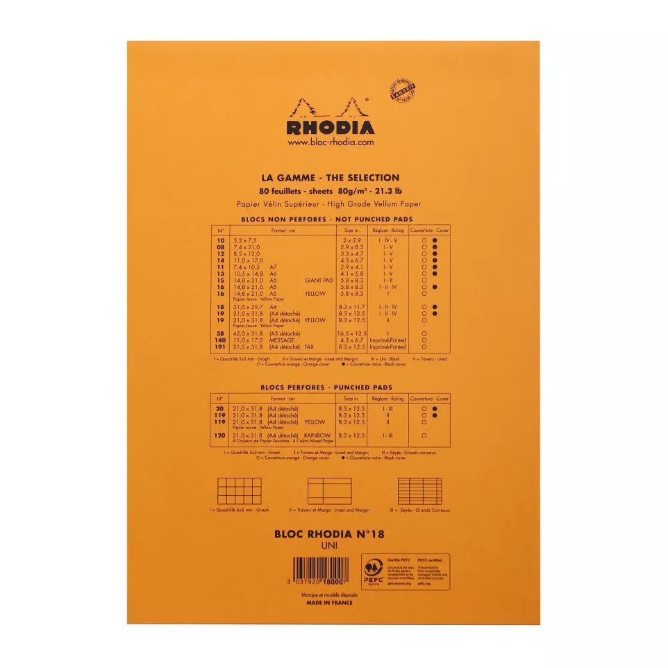 Rhodia Orange Head Stapled Pad No18,...