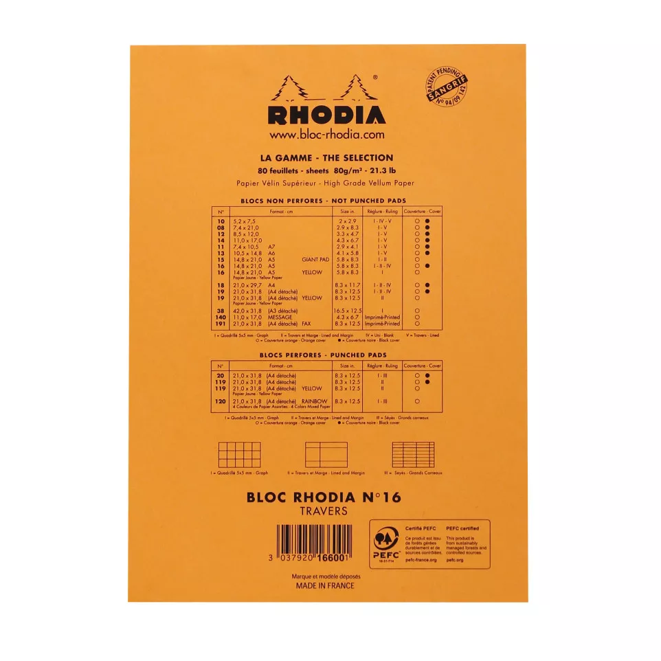 Rhodia Orange Head Stapled Pad No16,...