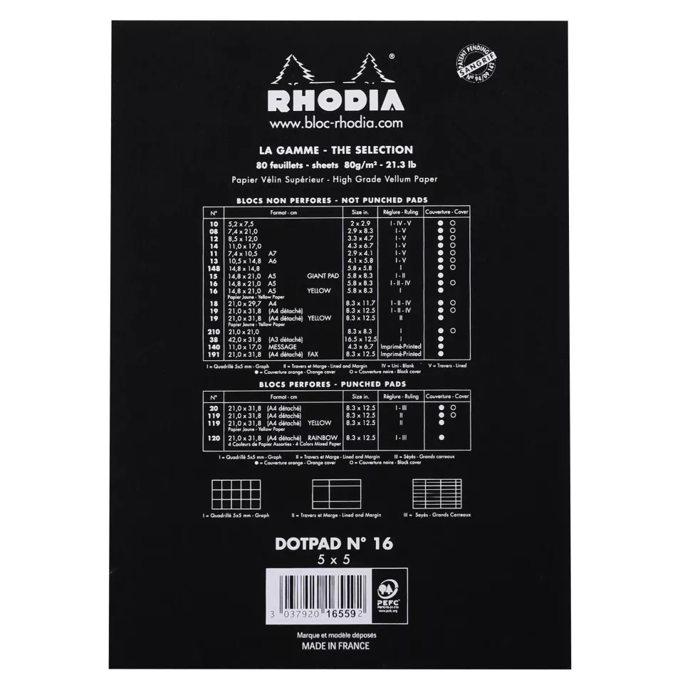 Rhodia Dotpad Black N°16 80bl 80g-/ St.