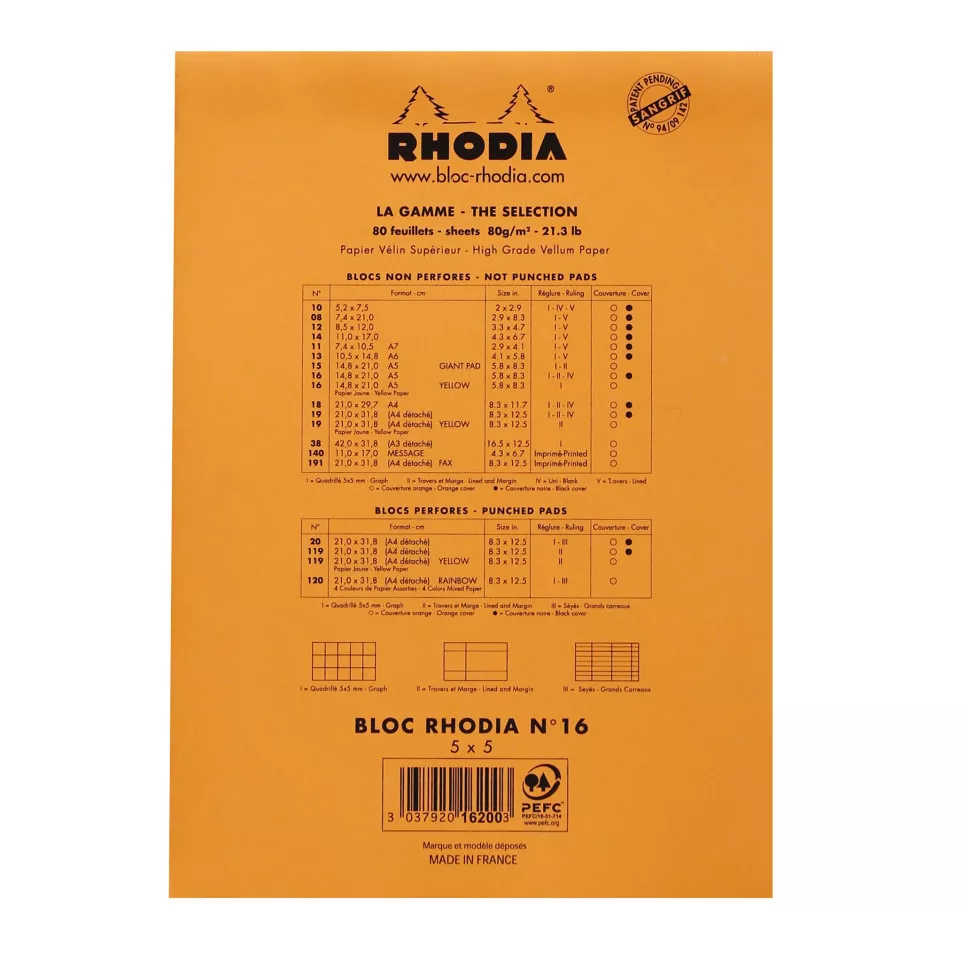 Bloc agrafé Rhodia ORANGE N°16...