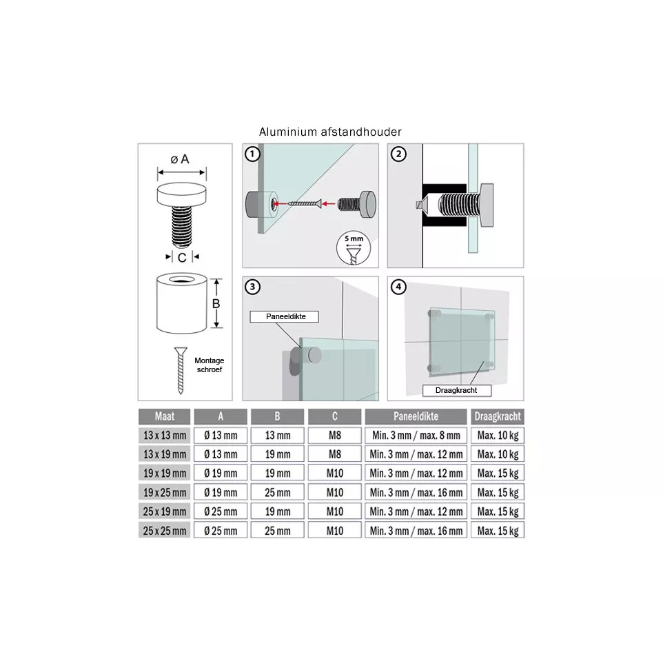 SPACER ALU 13X19 (d x h)