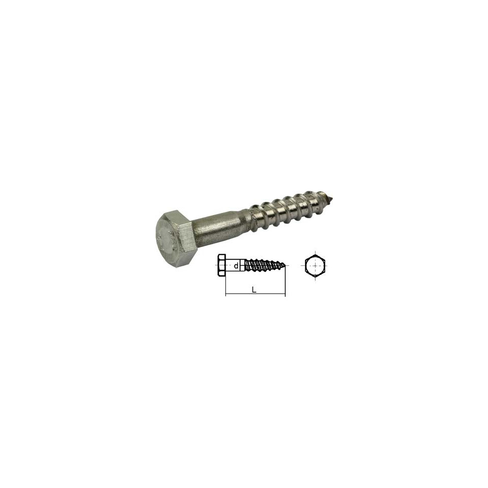 60 Tirefonds Inox A2, Diamètre 6 X 60 Mm, Clé De 10 - Swg, Neuf