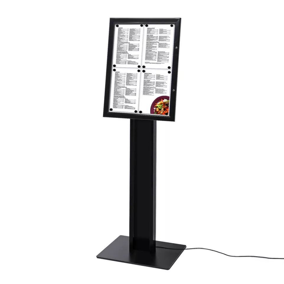 Porte Menu LED Sur Pied Noir 4x A4 LED