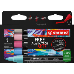 STABILO Free Acrylic Marker T300 Candy Round Tip 2-3 mm Assorted Colors Pack of 5 Pieces