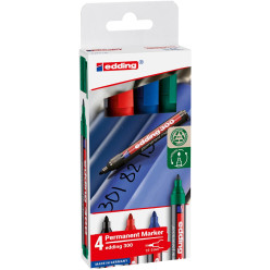 Edding permanent marker 300, geassorteerde kleuren, blister van 4 stuks