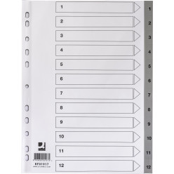 Q-CONNECT Dividers A4 PP 11 Holes with Cover Sheet Set 1-12 Grey