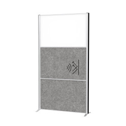MAULconnecto scheidingswand, 1 x whiteboard, 2 x donkergrijs, frame zilver, voet