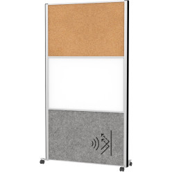 MAULconnecto scheidingswand, 1 x whiteboard, 1 x kurk, donkergrijs, frame zilver, mobiel