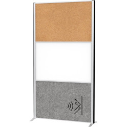 MAULconnecto scheidingswand, 1 x whiteboard, 1 x kurk, 1 x donkergrijs, frame zilver, voet