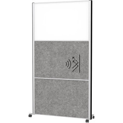 MAULconnecto scheidingswand, 1 x whiteboard, 2 x donkergrijs, frame zilver, mobiel