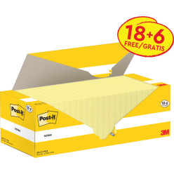 Post-it Notes, 3 x 5 in, Canary Yellow, 100 Sheets per Pad, 18 Pads Plus 6 Free, 3M