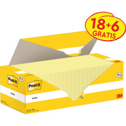 Post-it Notes, 100 feuilles, ft 76 x 76 mm, jaune canari (canary yellow), 18 blocs + 6 GRATUITS