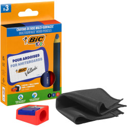 Bic Kids crayon pour tableaux blancs Multi-Surfaces, assorti, étui de 3 pièces + broyeur et toile