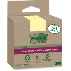 Post-it Super Sticky Notes Recycled, 70 Sheets, 3 x 3 in, Yellow, 3 Plus 1 Free