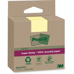 Post-it Super Sticky Recycled Notes, 3 x 3 in, Yellow, 3 Pads, 70 Sheets per Pad