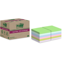Post-it Super Sticky Notes Recycled, 3 x 3 in, Assorted Colors, 70 Sheets per Pad, Pack of 12 Pads