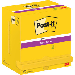 Post-it Super Sticky Notes, 76 x 127 mm, 90 sheets per pad, pack of 12, Neon Yellow