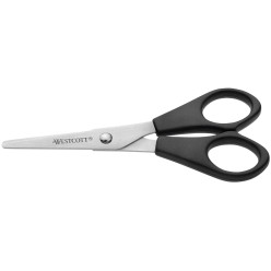 Westcott Scissors, 5.1 in, Right/Left, Round Tips, Stainless Steel, Black, 1 Piece Blister