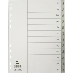 Q-CONNECT tabbladen, A4, PP, 11-gaatsperforatie, met indexblad, set van Jan-Dec, grijs