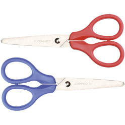 Q-CONNECT ciseaux, ft 13 cm, droite en gauche, bouts rond, inox, couleurs assorties, blister de 1 pièce