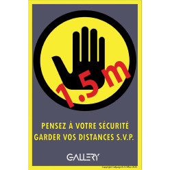 Gallery sticker, warning: keep 1.5 meters distance, A5 size, French