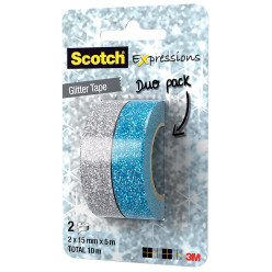 Scotch Expressions Glitter Tape, 15 mm x 5 m, Pack of 2 Assorted Colors