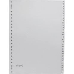 Pergamy A4 Index Dividers, 23-Hole, Grey Polypropylene, Set 1-31