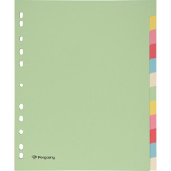 Pergamy A4 Maxi Index Dividers, 11-Hole Punched, Cardboard, Assorted Pastel Colors, 12 Tabs