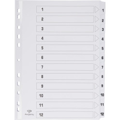Pergamy index dividers with cover sheet A4 11-hole punched cardboard set 1-12