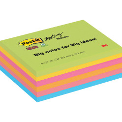Post-it Super Sticky Meeting notes, 45 vel, ft 203 x 153 mm, geassorteerde kleuren, pak van 6 blokken