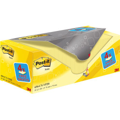 Post-it notes, 100 feuilles, ft 76 x 76 mm, jaune, paquet de 16 blocs + 4 gratuit