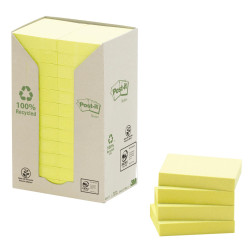 Post-it Recycled notes, 100 vel, ft 38 x 51 mm, geel, pak van 24 blokken