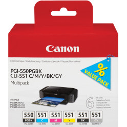 Canon inktcartridge PGI-550PGBK+CLI-551, OEM 6496B005, zwart, pigment zwart, cyaan, magenta, geel, grijs