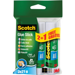 Scotch bâton de colle permanent 21 g, blister de 2 + 1 pièce gratuite