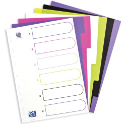 OXFORD MyColour A4 Plastic Dividers, 11 Holes, 6 Tabs