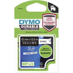 Dymo duurzame D1 tape 12 mm x 5 m, zwart op wit