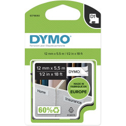 DYMO D1 Permanent Polyester Label Tape 12 mm Black on White