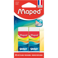 Maped gomme Softy, medium, blanc, blister de 2 pièces