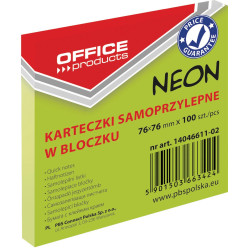 OFFICE products neon memo block, 76 x 76 mm, 100 sheets, neon green