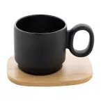 Kaguya noir  Mug en céramique avec plateau en bambou 