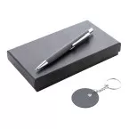 Miroset donker grijs  pen en sleutelhanger set 