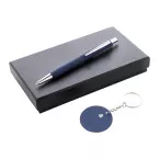 Miroset donker blauw  pen en sleutelhanger set 