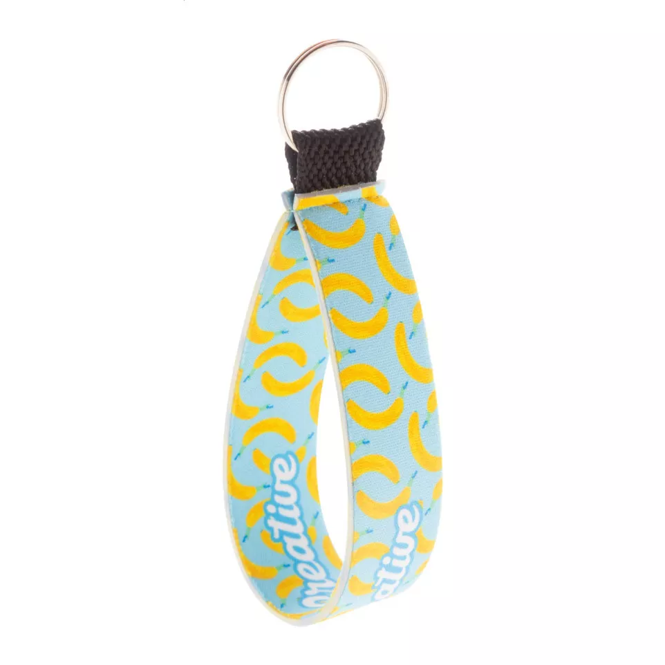 Strappy white  custom RPET keyring 