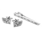 Tahiti silver  cufflink and tie clips set 